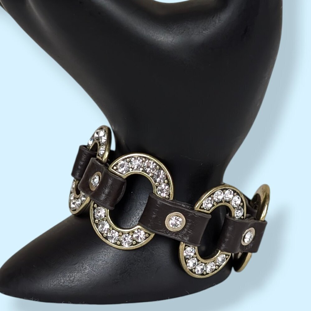 Rhinestone Ring Faux Leather Snap Bracelet